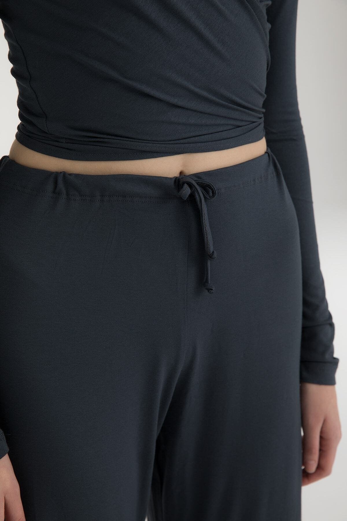 Ultra Soft Bağcıklı Pantolon Füme