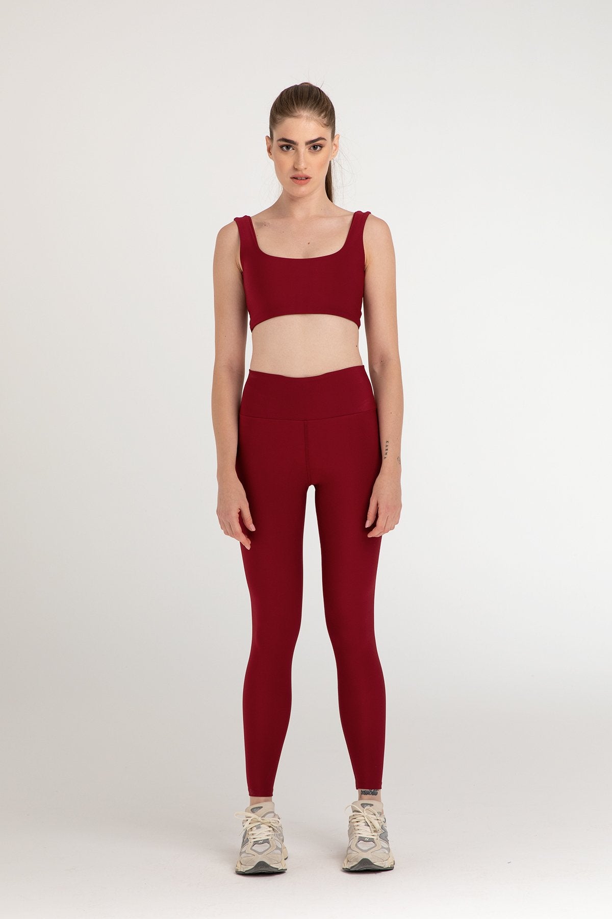 Yüksek Bel Toparlayıcı Spor Tayt Bordo