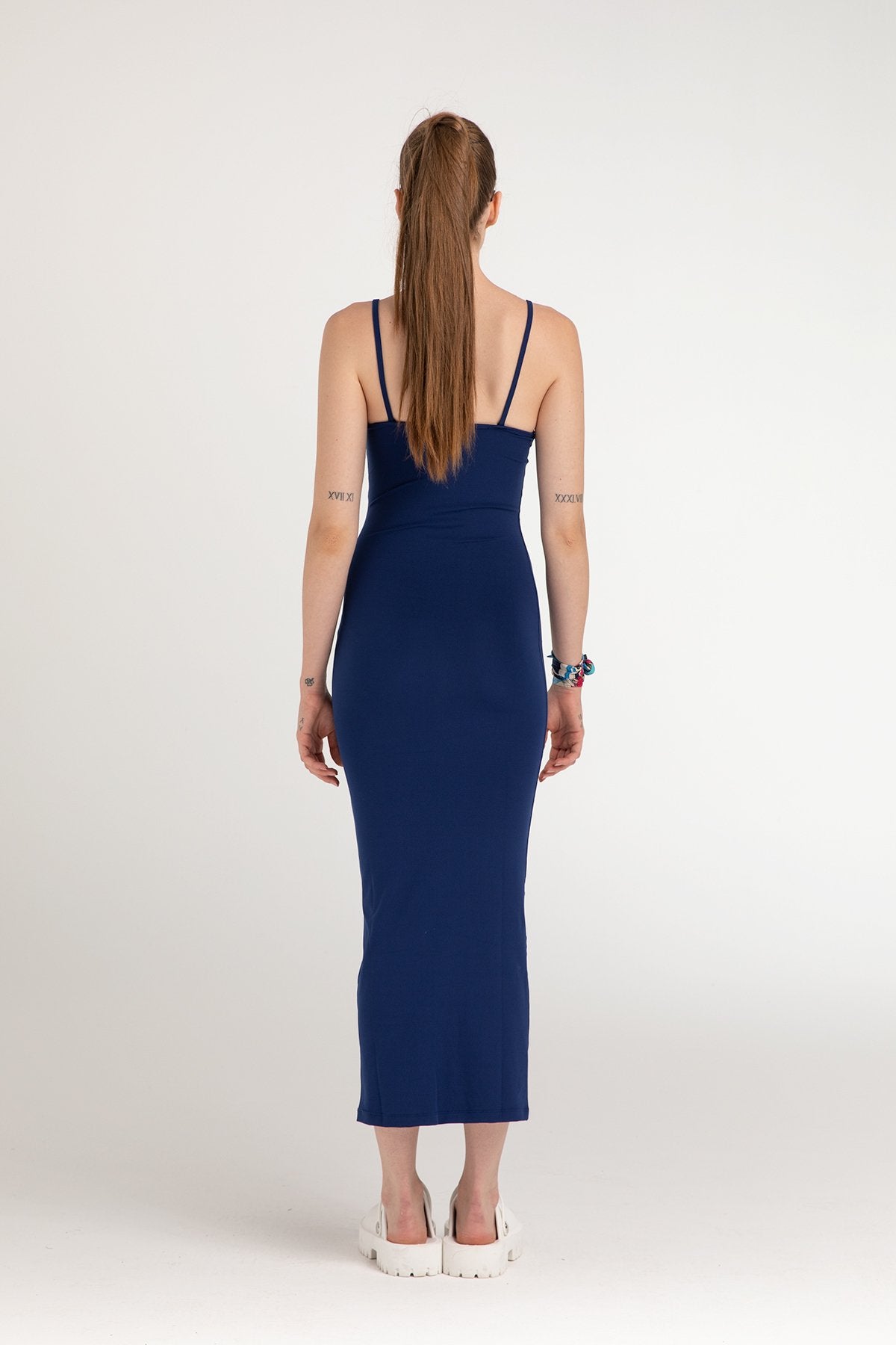 Soft Touch Ip Askılı Elbise Lacivert