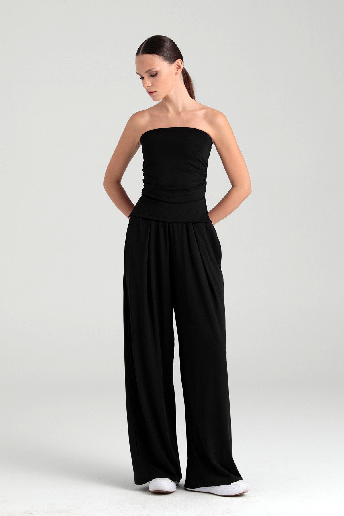 Soft Touch Piliseli Pantolon Siyah