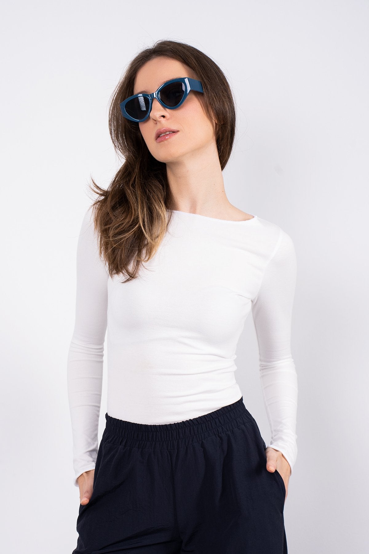 Cotton Kayık Yaka Bluz Ekru