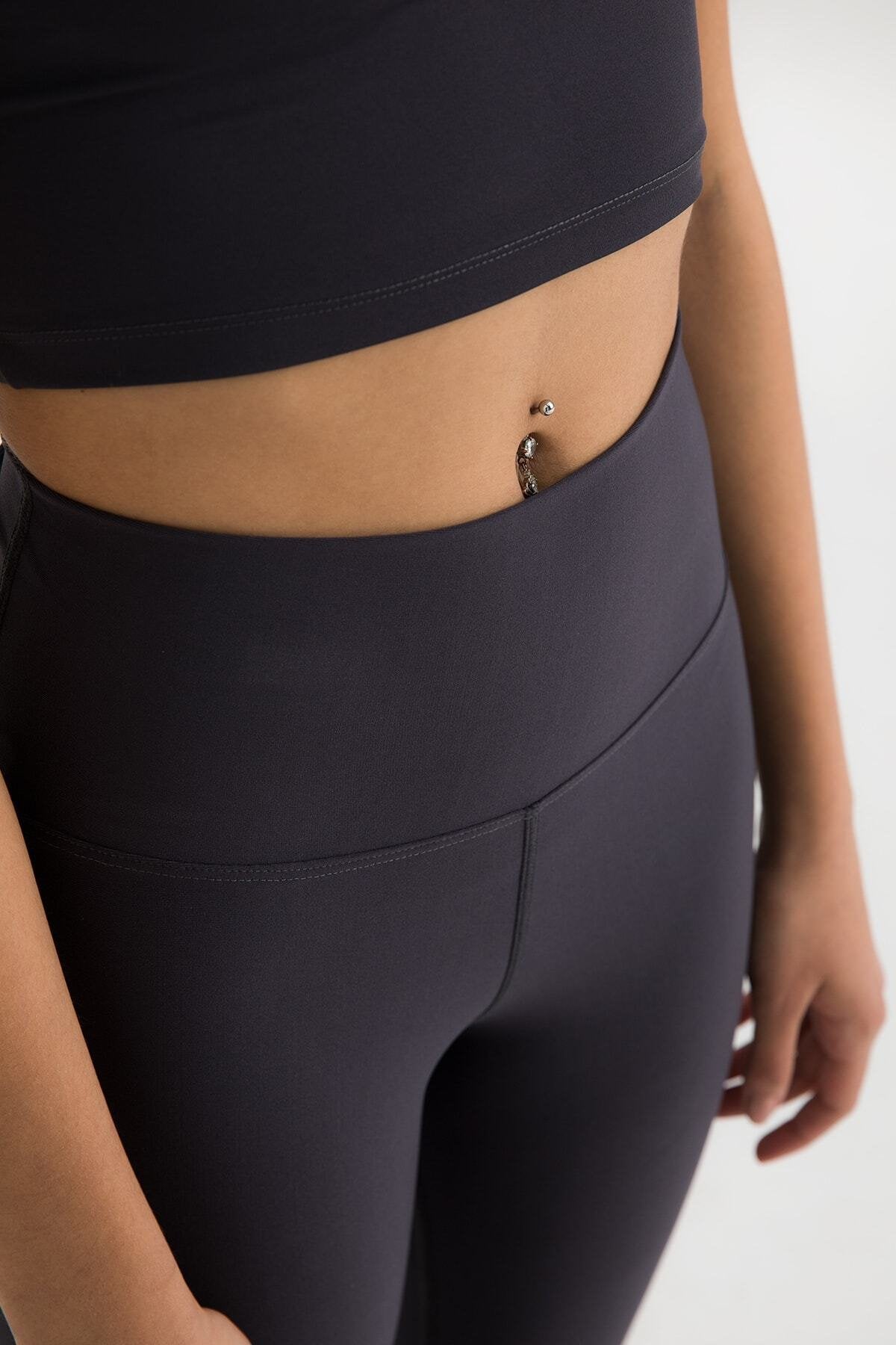 Yüksek Bel Toparlayıcı Spor Tayt Füme