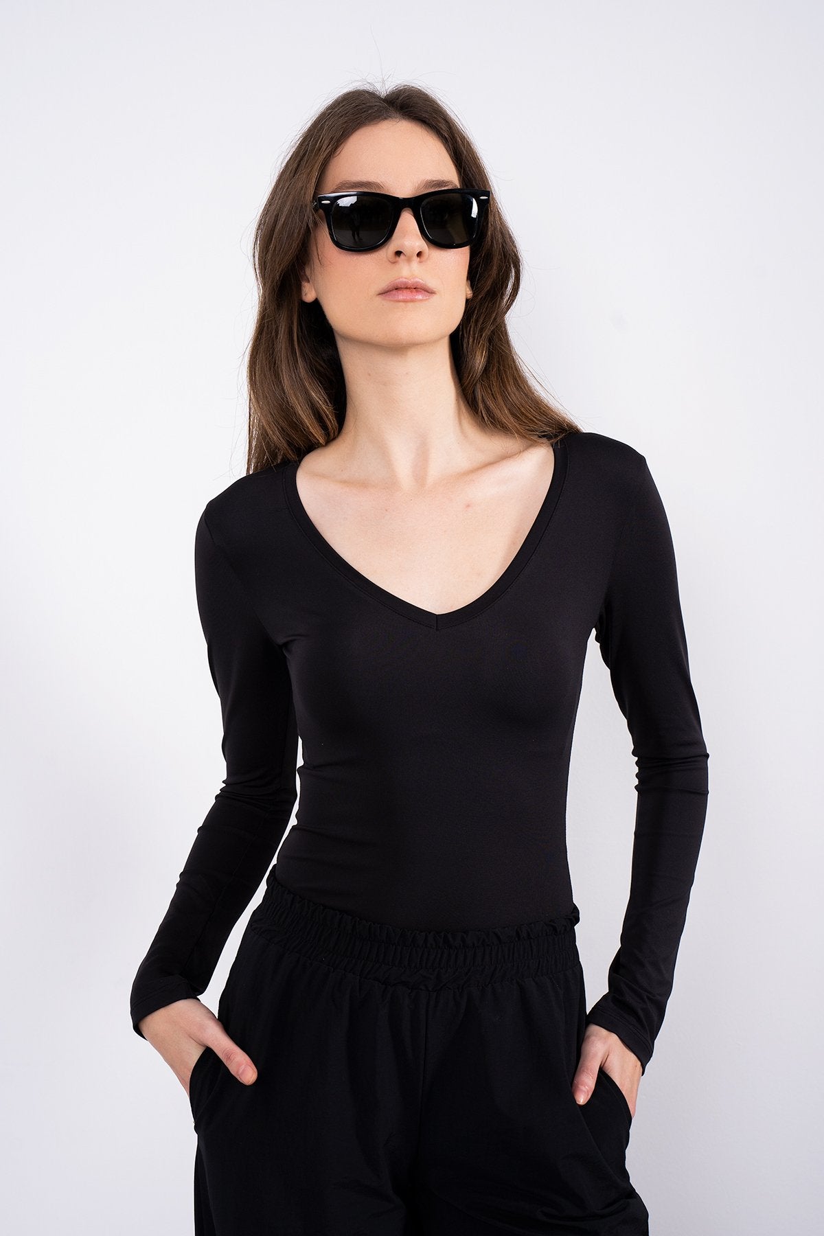 Soft Touch V Yaka Bluz Siyah