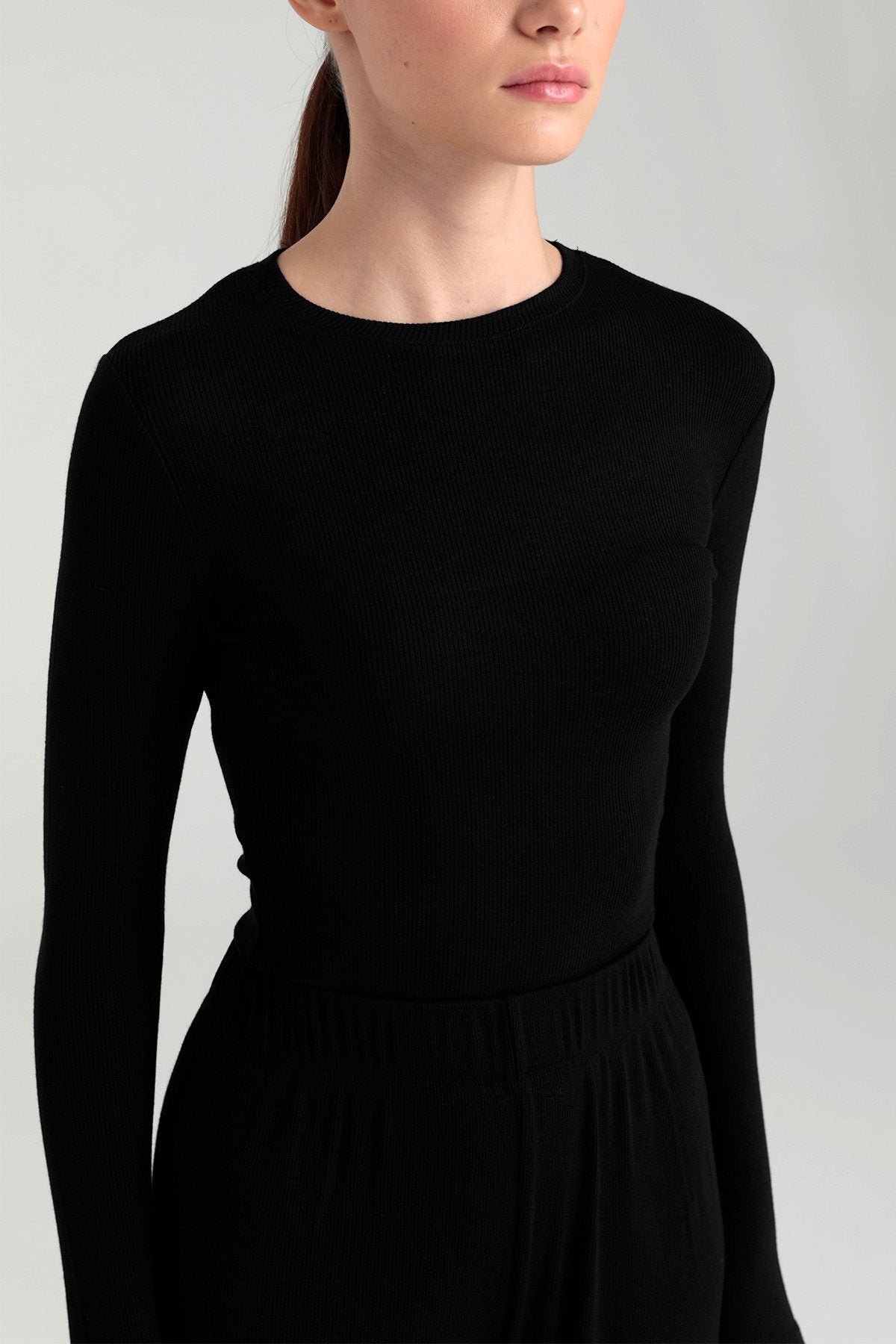 Soft Rib Yuvarlak Yaka Bluz Siyah