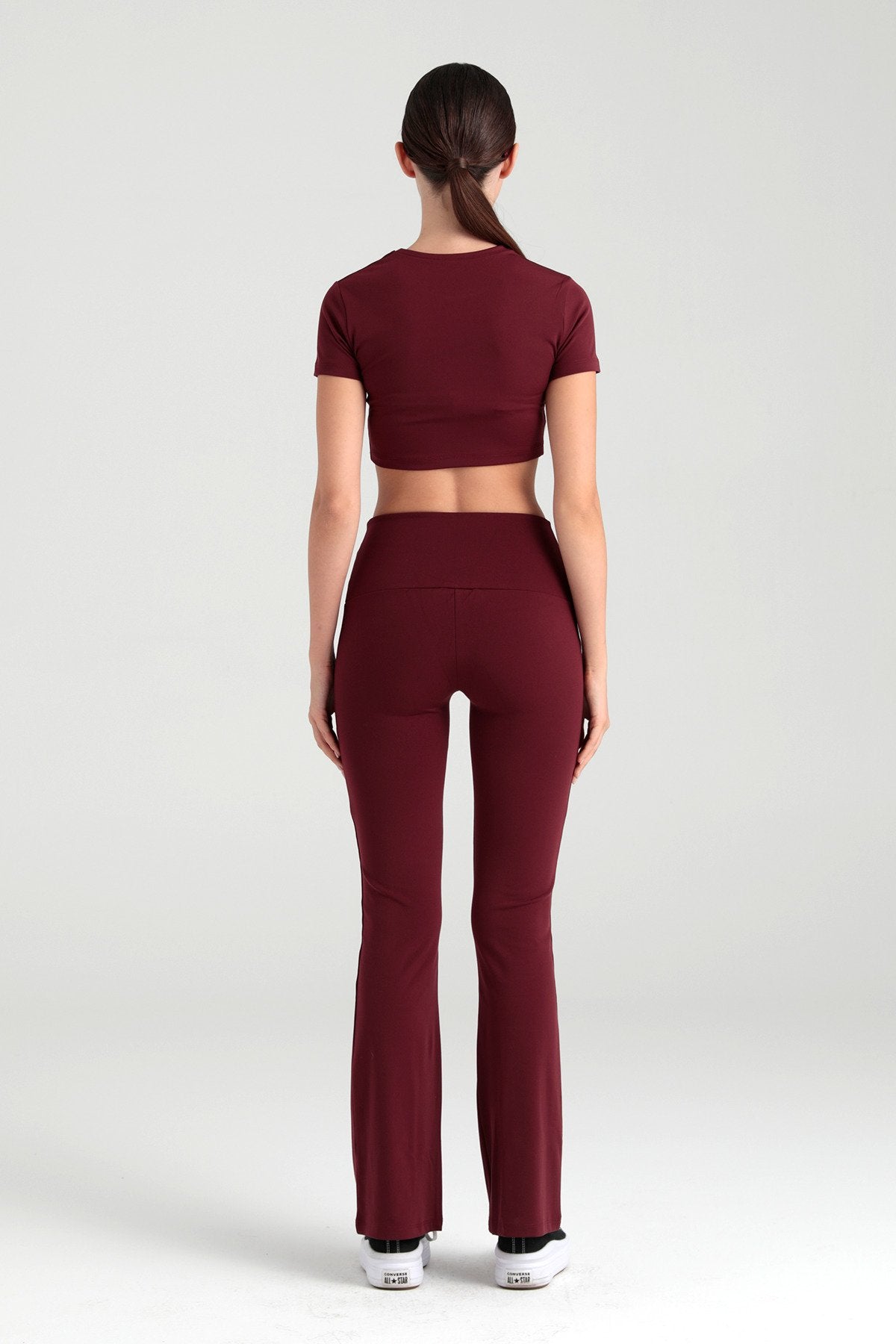 Comfort Yüksek Bel Ispanyol Paça Tayt Bordo