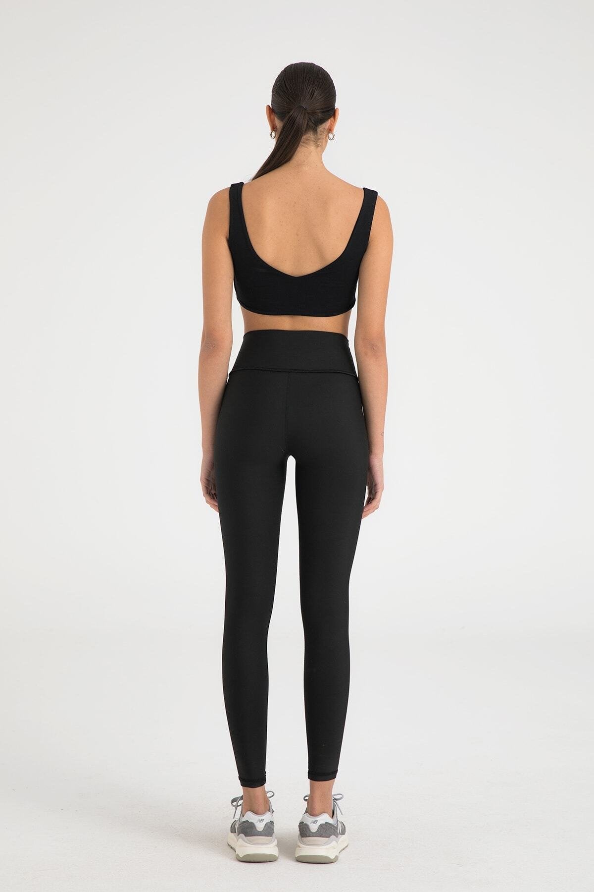 Yüksek Bel Toparlayıcı Spor Tayt Siyah