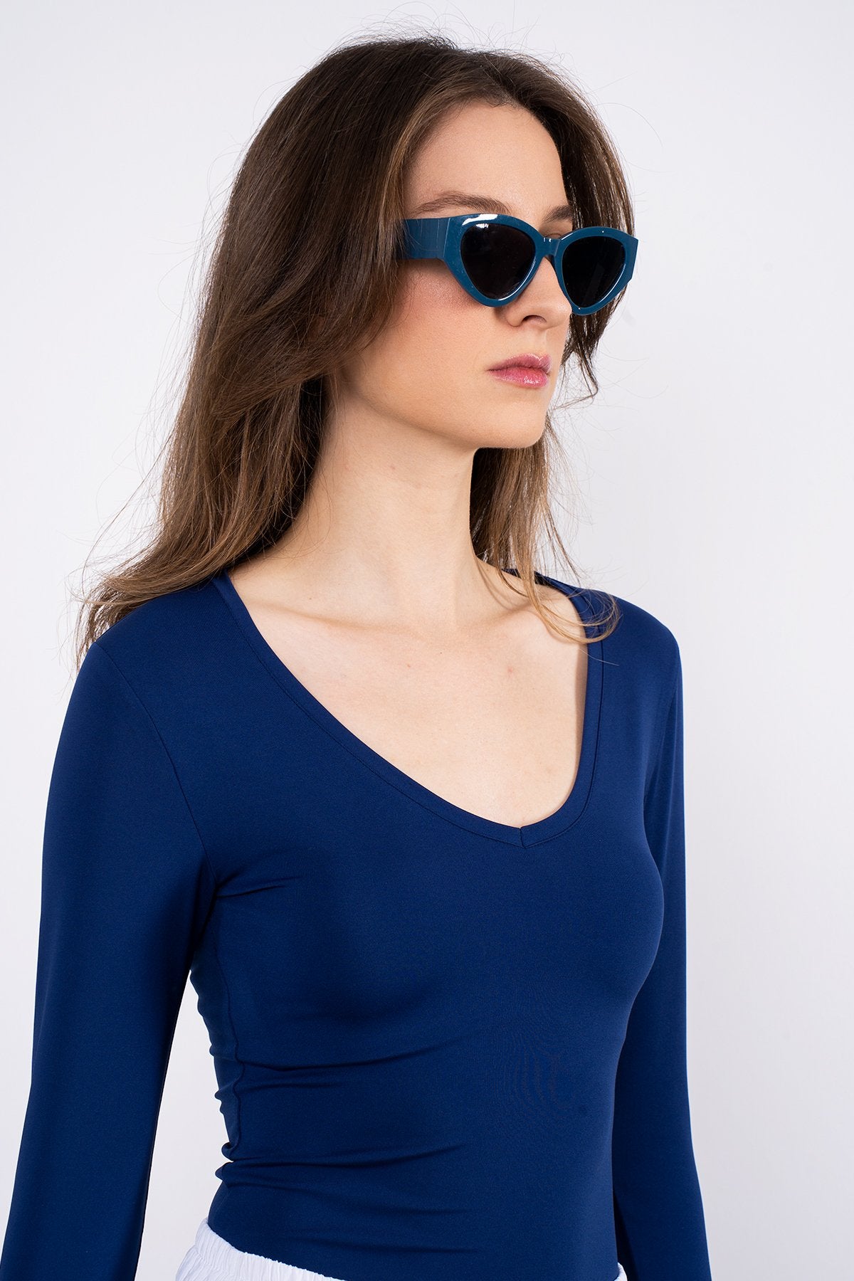 Soft Touch V Yaka Bluz Lacivert
