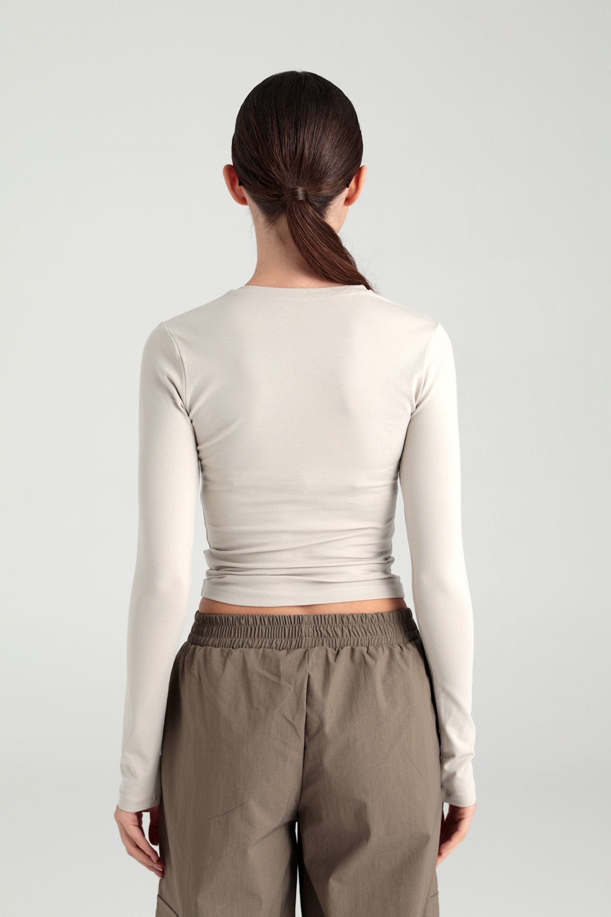 Cotton Yuvarlak Yaka Bluz Bej