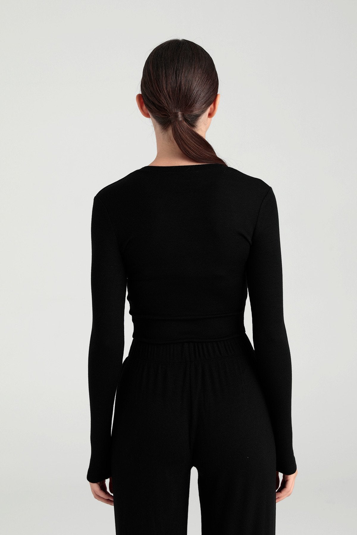 Soft Rib Yuvarlak Yaka Bluz Siyah