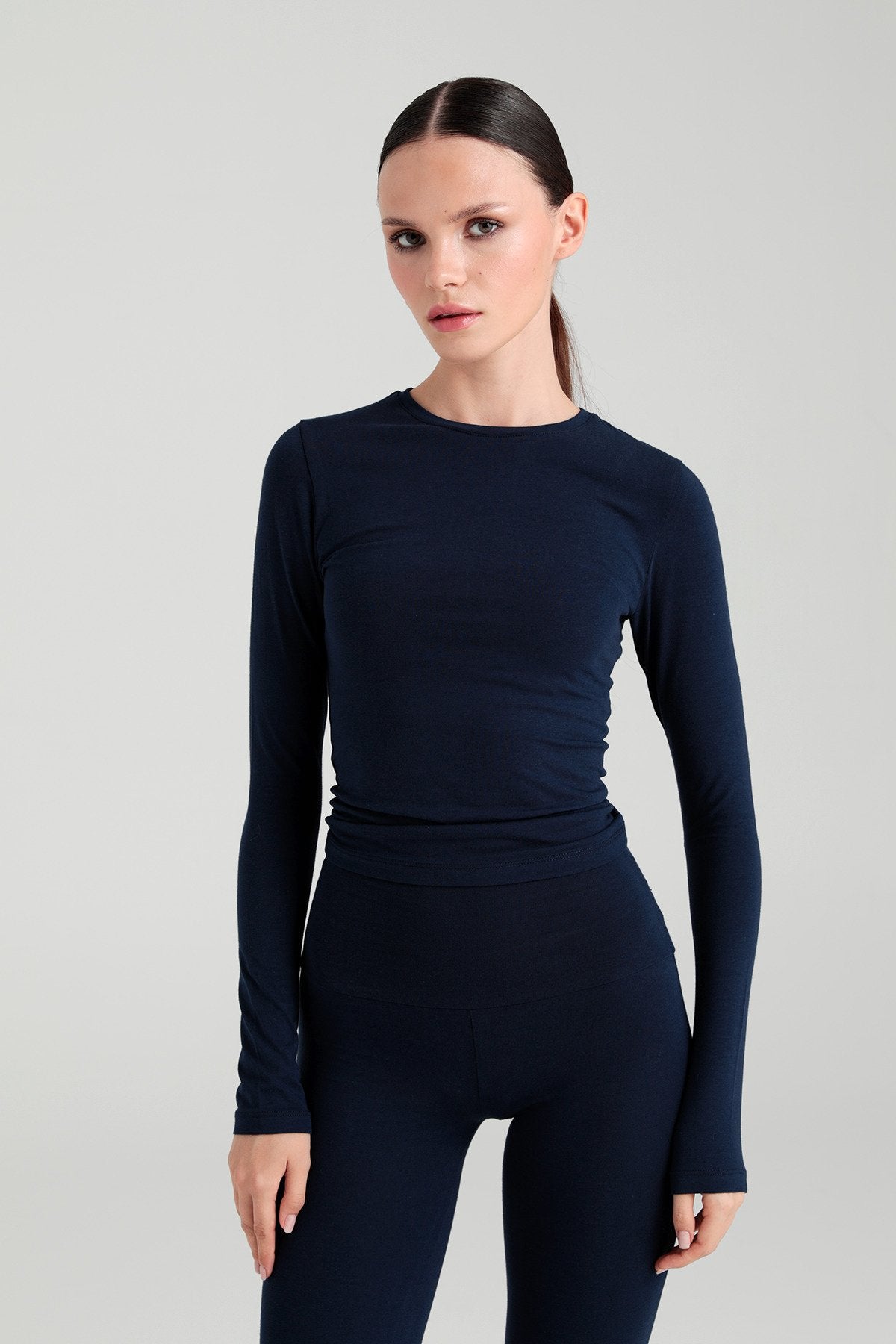 Cotton Yuvarlak Yaka Bluz Lacivert