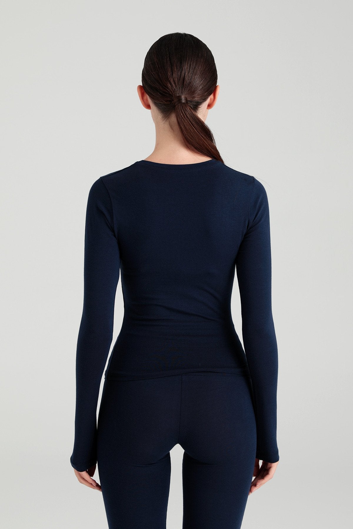 Cotton Yuvarlak Yaka Bluz Lacivert