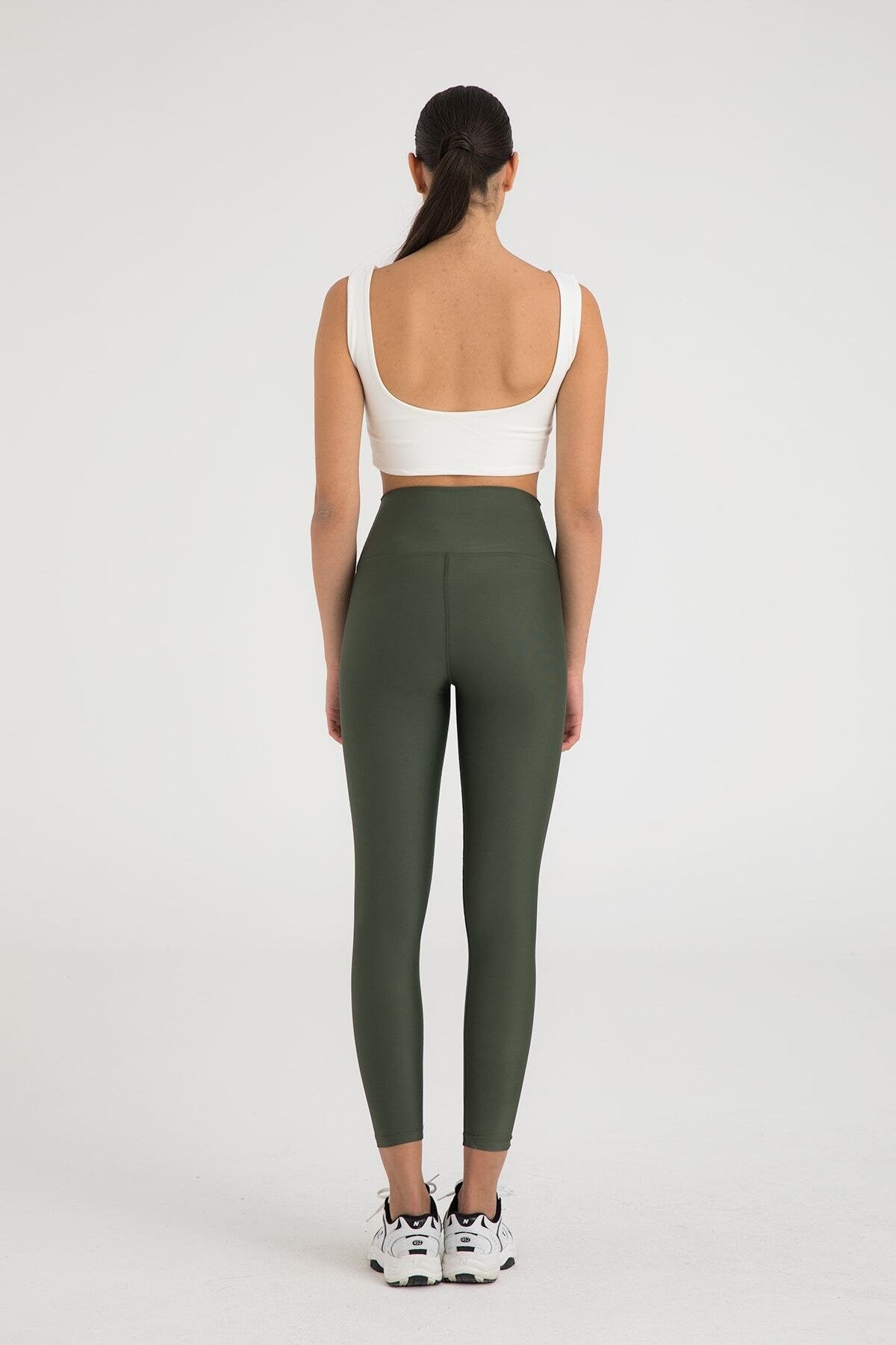 Yüksek Bel Toparlayıcı Spor Tayt Haki