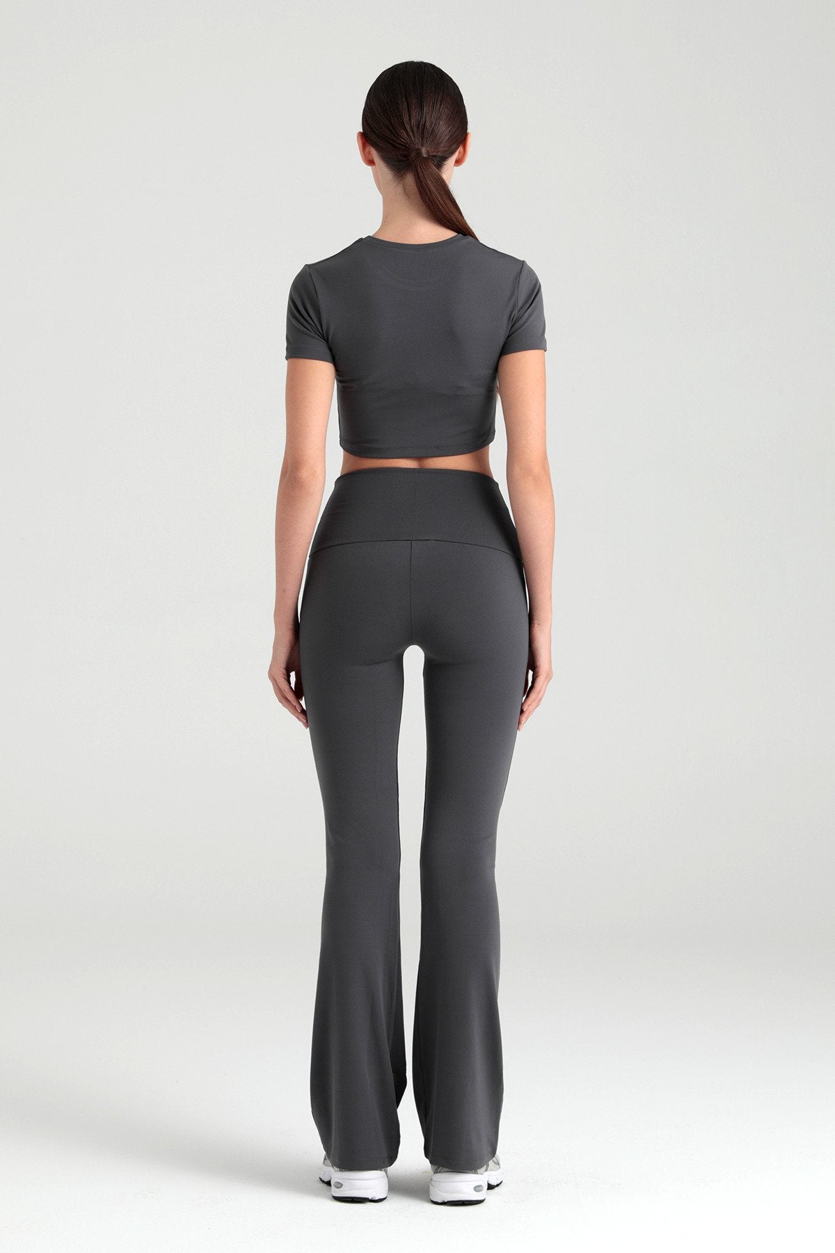 Soft Touch Yüksek Bel Ispanyol Paça Pantolon Füme