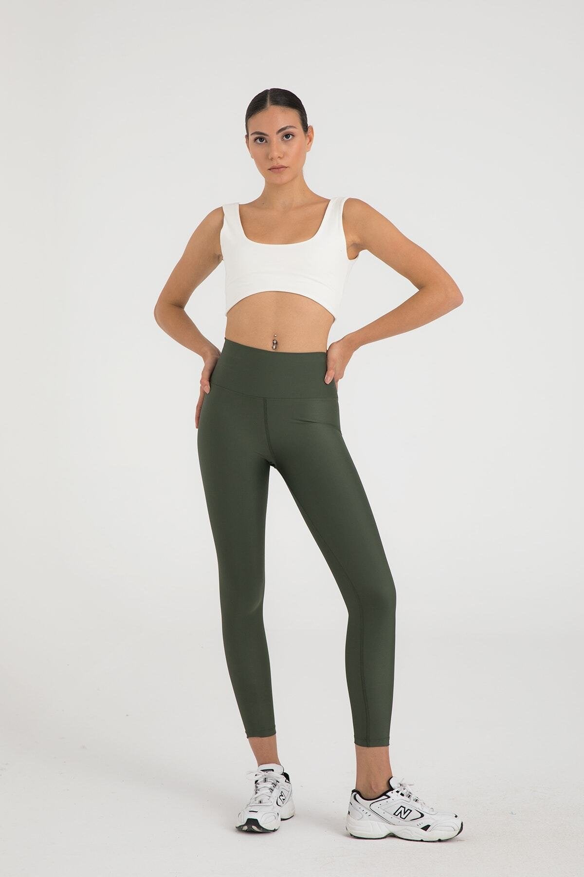 Yüksek Bel Toparlayıcı Spor Tayt Haki