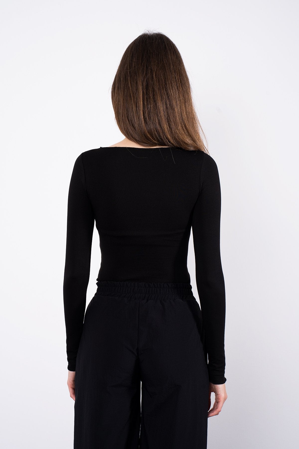 Cotton Kayık Yaka Bluz Siyah