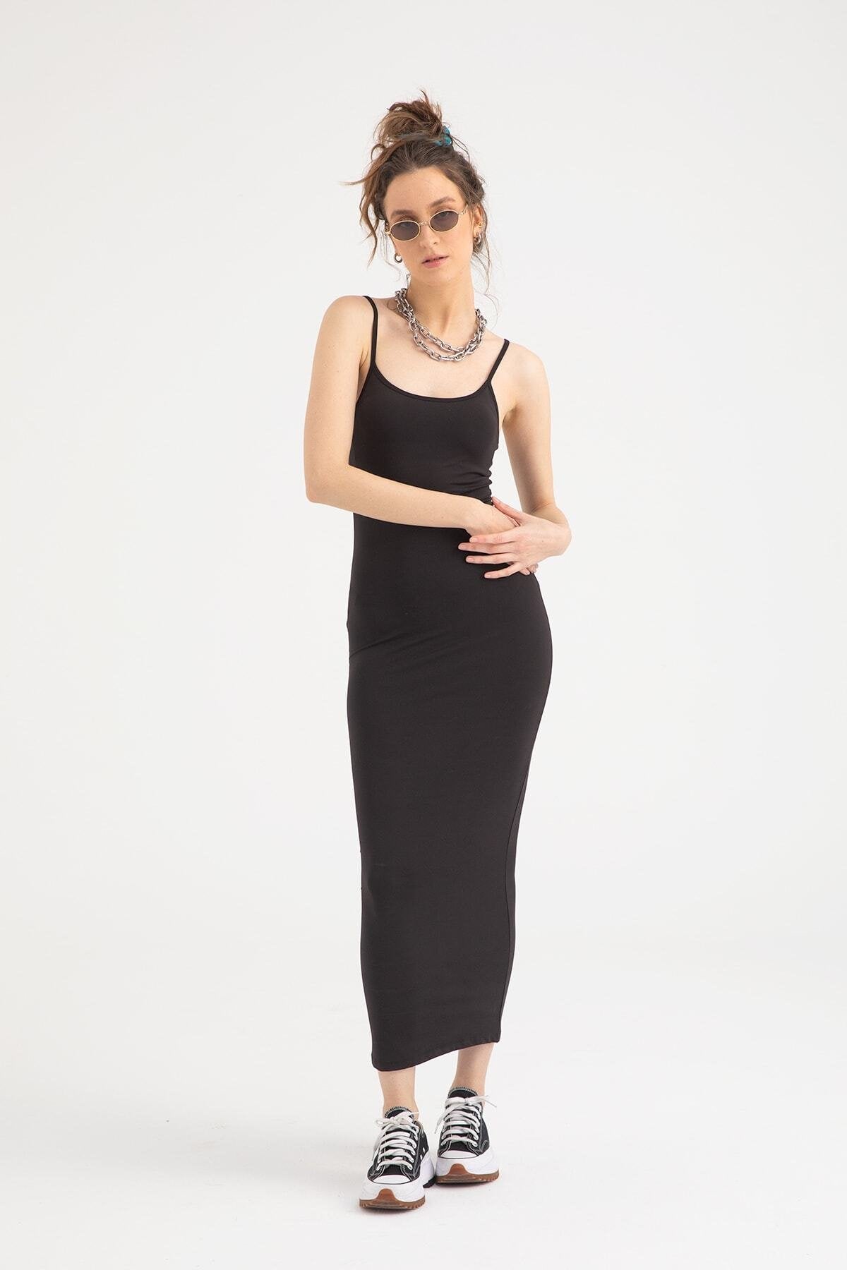 Soft Touch Ip Askılı Elbise Siyah