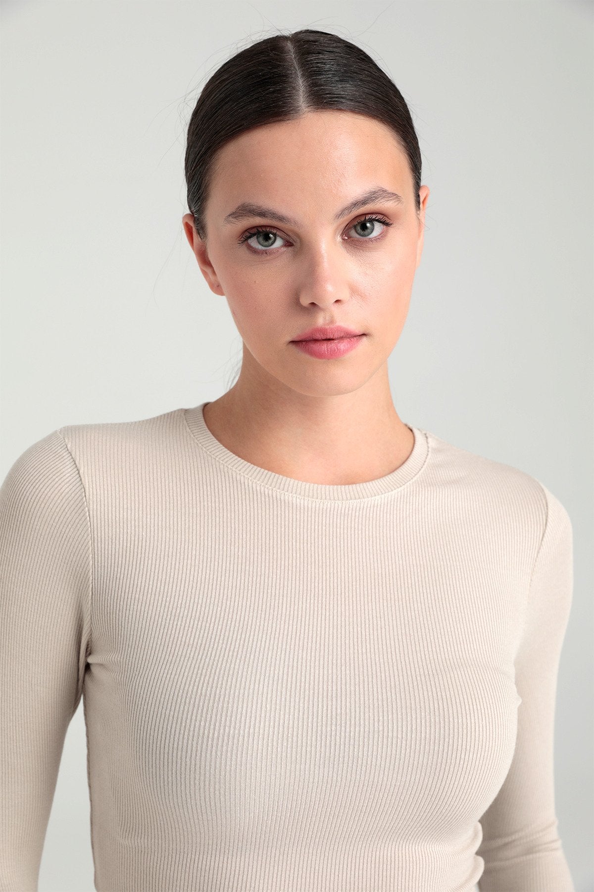 Soft Rib Yuvarlak Yaka Bluz Bej