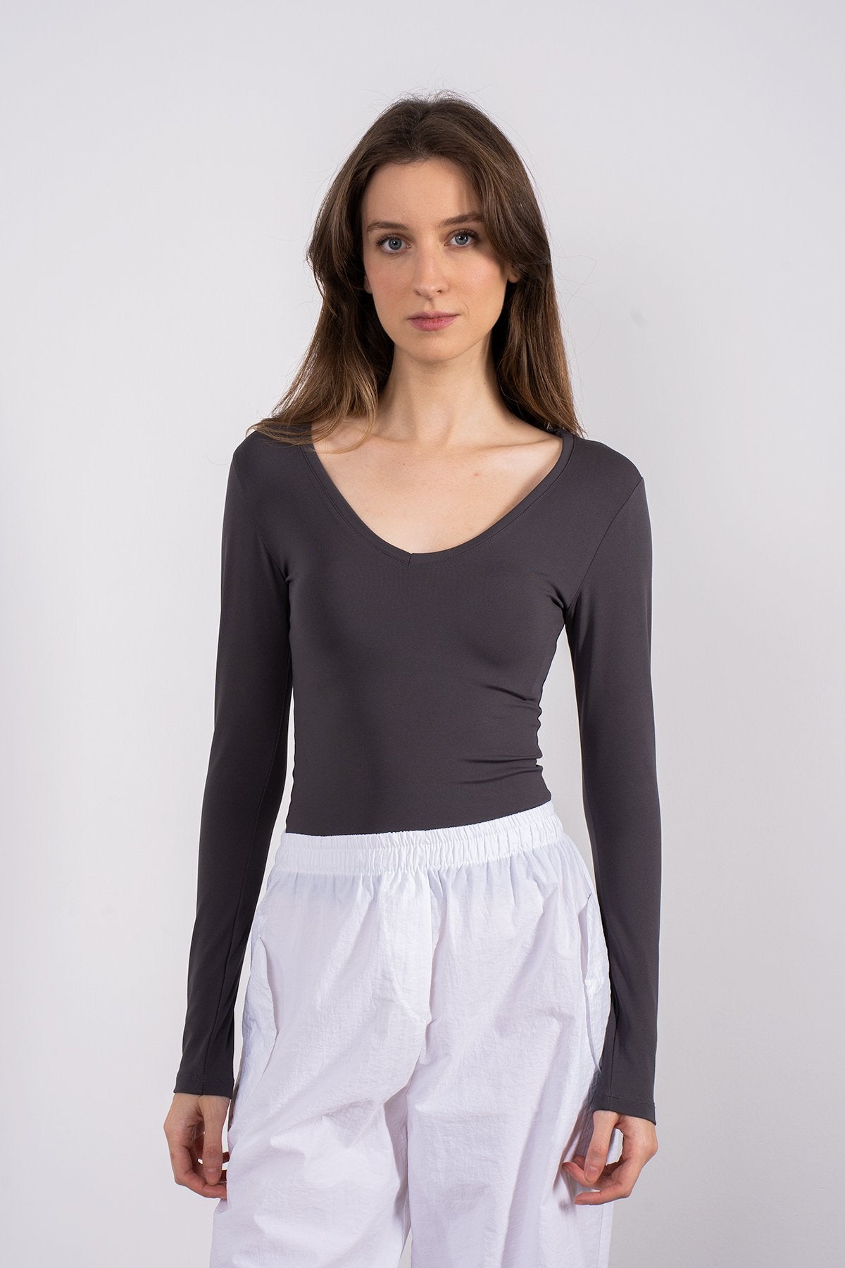 Soft Touch V Yaka Bluz Füme