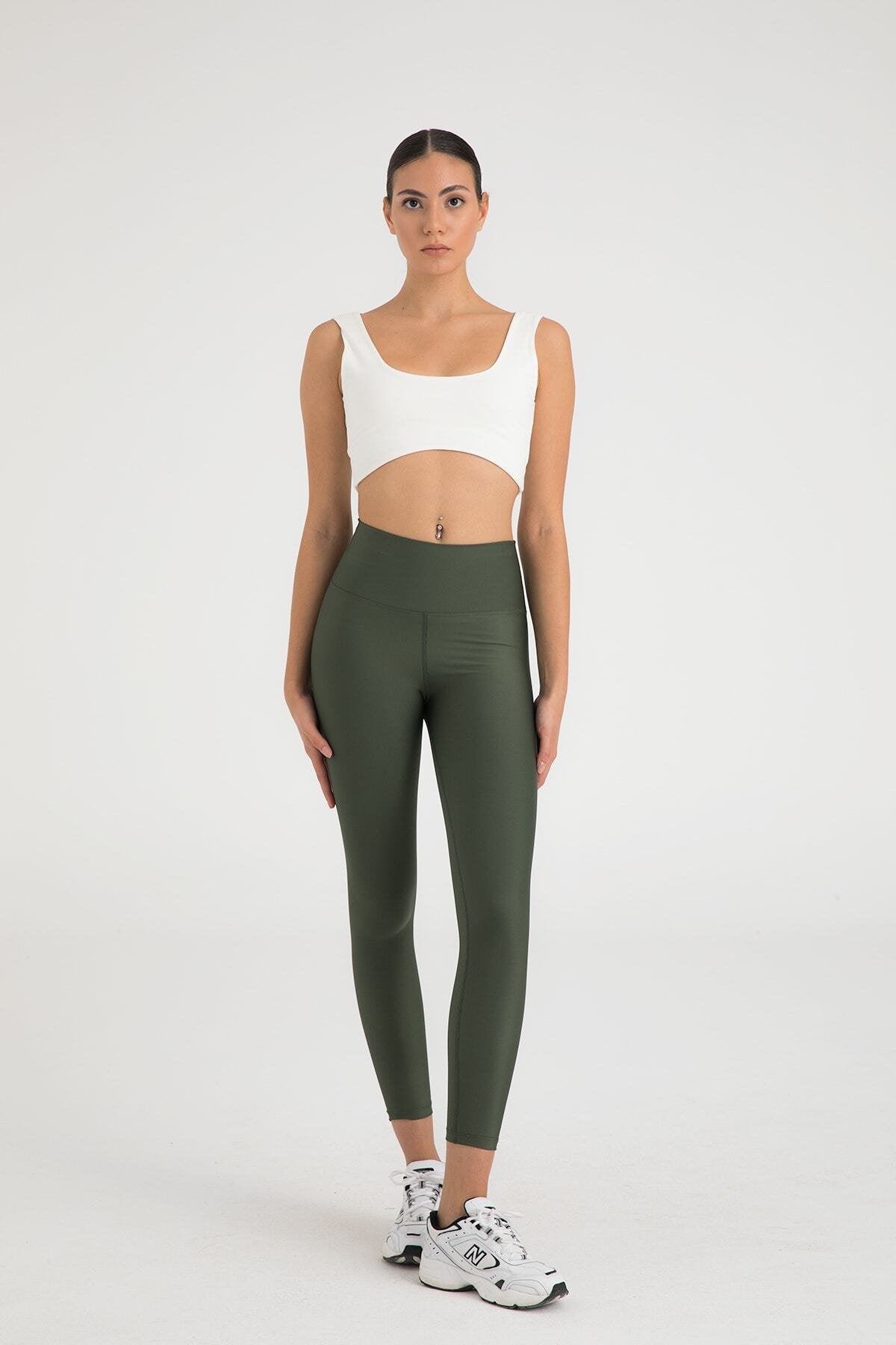 Yüksek Bel Toparlayıcı Spor Tayt Haki