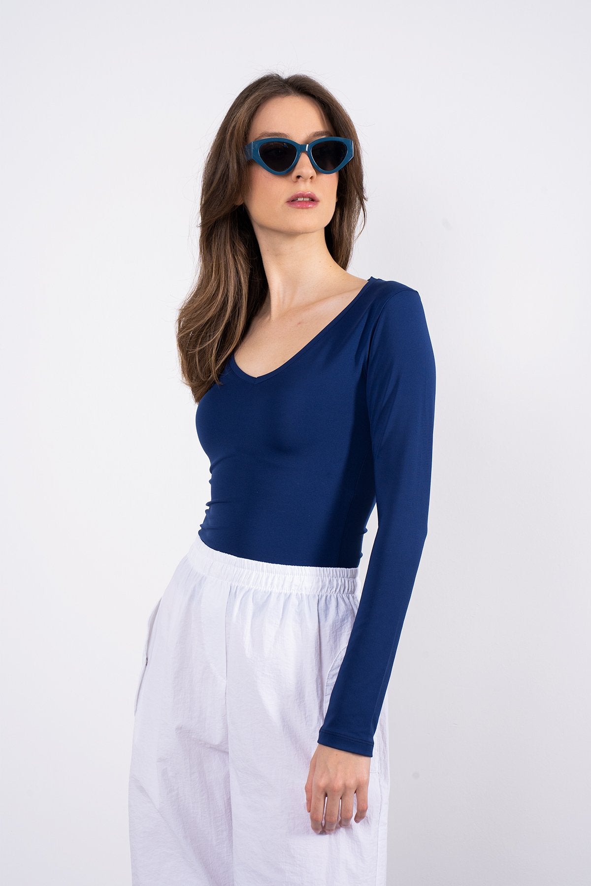 Soft Touch V Yaka Bluz Lacivert