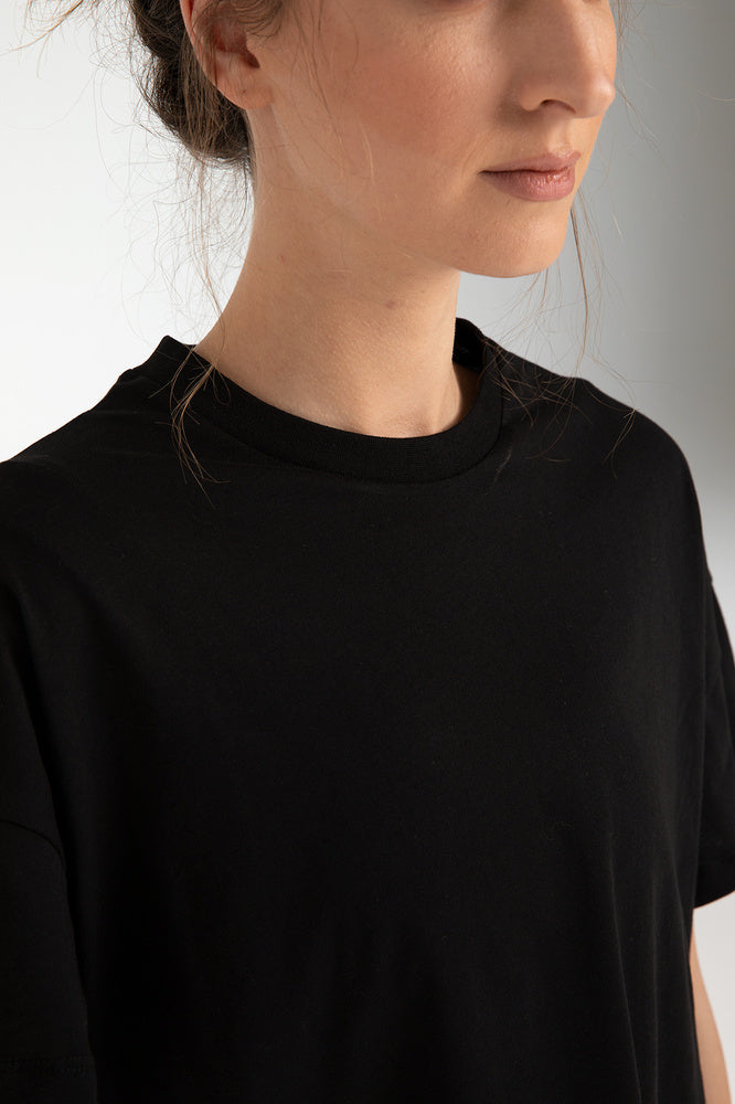 Cotton Oversize/geniş Kalıp Bisiklet Yaka Basic T-shirt Siyah