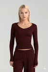 Ultra Soft V Yaka Bluz Bordo
