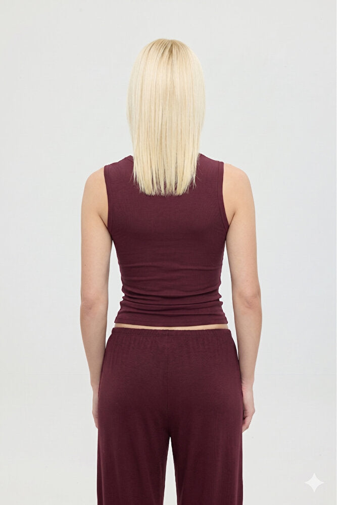 Ultra Soft V Yaka Kolsuz Bluz Bordo