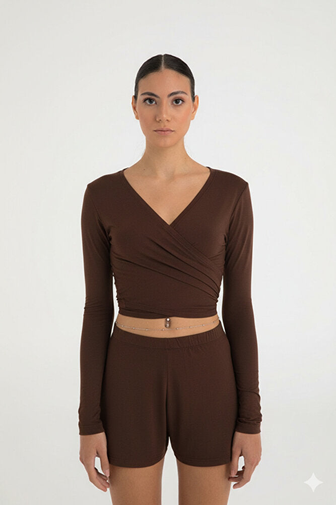 Ultra Soft Bağlama Detaylı Bluz Kahverengi