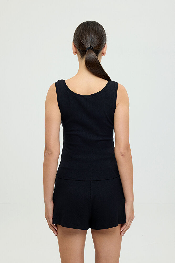 Soft Rib Oval Yaka Kolsuz Bluz Bej