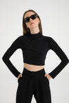 Soft Touch Yarım Boğazlı Kısa Bluz Siyah