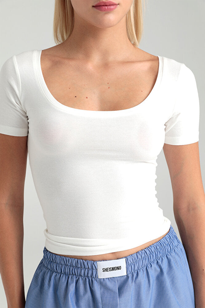 Ultra Soft Oval Yaka Kısa Kol Bluz Ekru