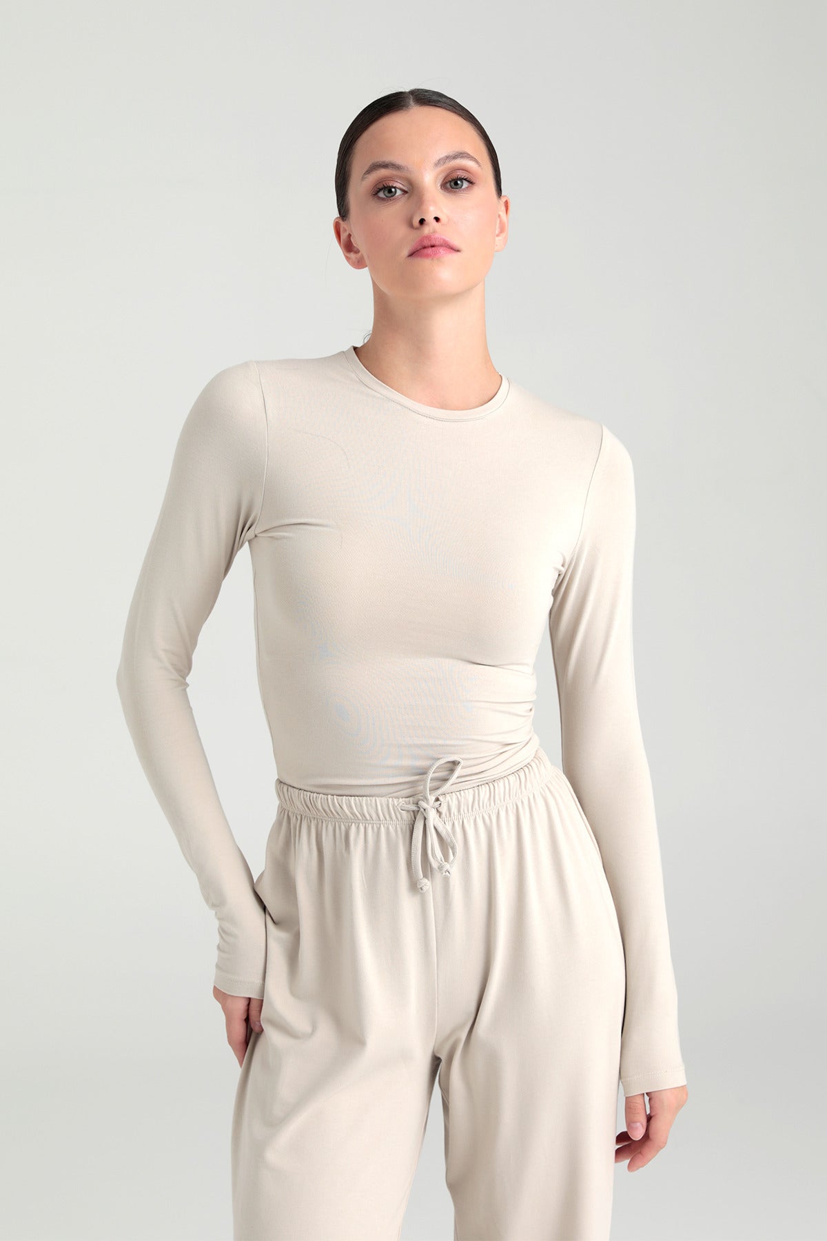 Ultra Soft Yuvarlak Yaka Bluz Bej