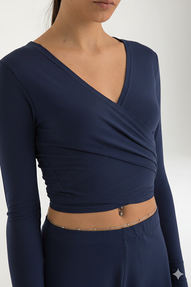 Ultra Soft Bağlama Detaylı Bluz Lacivert