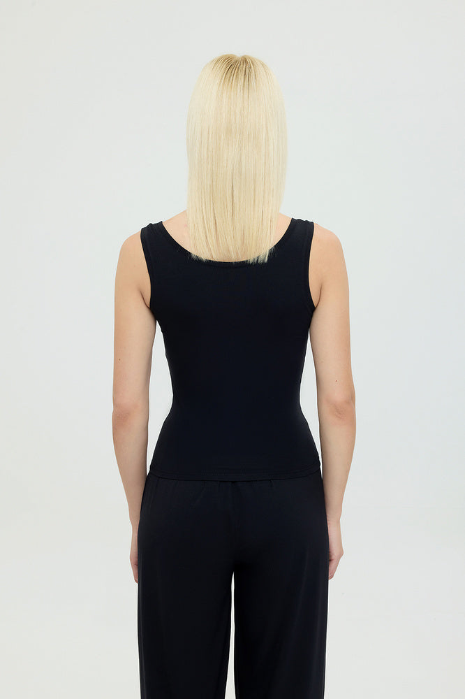 Ultra Soft Oval Yaka Kolsuz Bluz Siyah