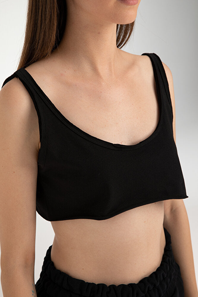 Cotton Geniş Kesim Crop Top Siyah