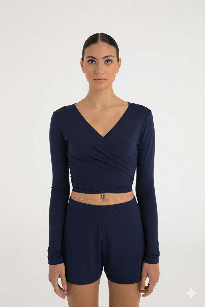 Ultra Soft Bağlama Detaylı Bluz Lacivert