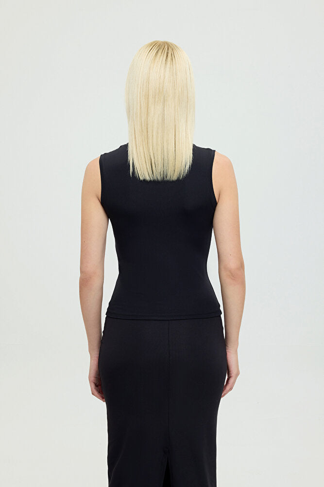 Soft Touch V Yaka Kolsuz Bluz Siyah