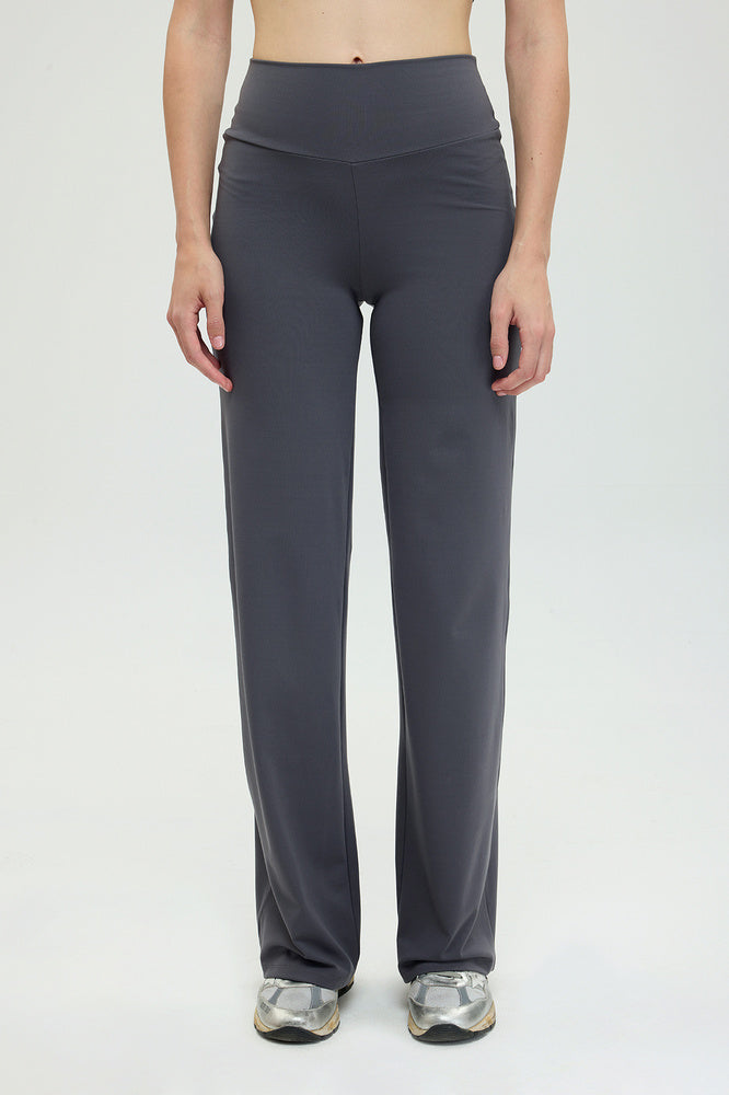 Comfort Yüksek Bel Düz Kesim Pantolon Füme