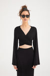 Ultra Soft Bağlamalı Volan Kol Bluz Siyah