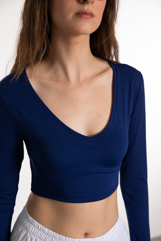 Soft Touch V Yaka Kısa Bluz Lacivert