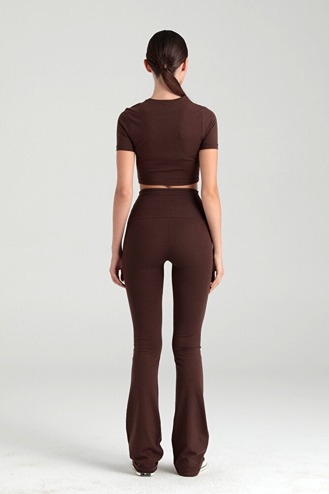 Ultra Soft Ispanyol Paça Pantolon Kahverengi