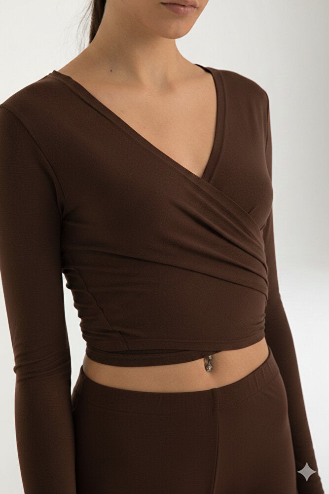 Ultra Soft Bağlama Detaylı Bluz Kahverengi