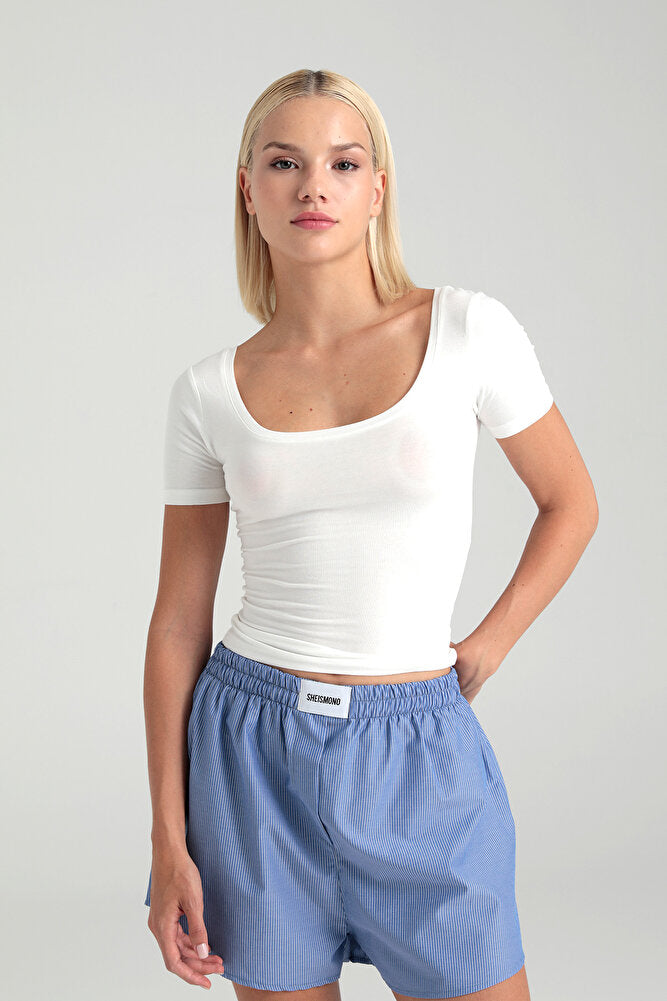 Ultra Soft Oval Yaka Kısa Kol Bluz Ekru