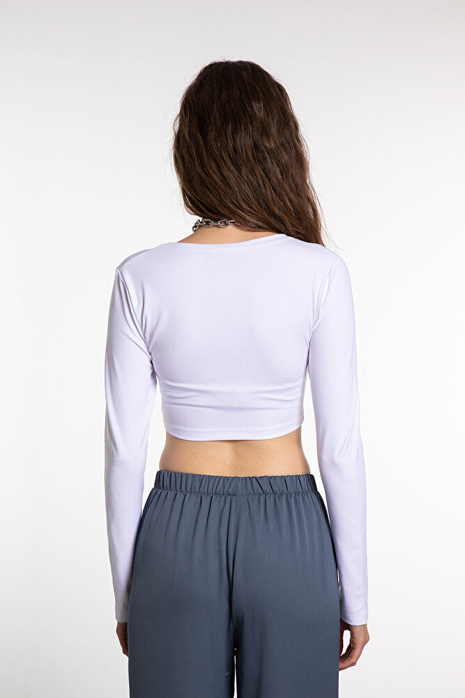 Soft Touch V Yaka Kısa Bluz Beyaz