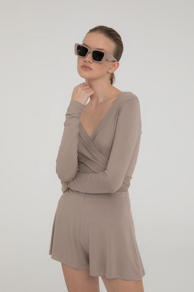 Ultra Soft Bağlamalı Bluz Vizon