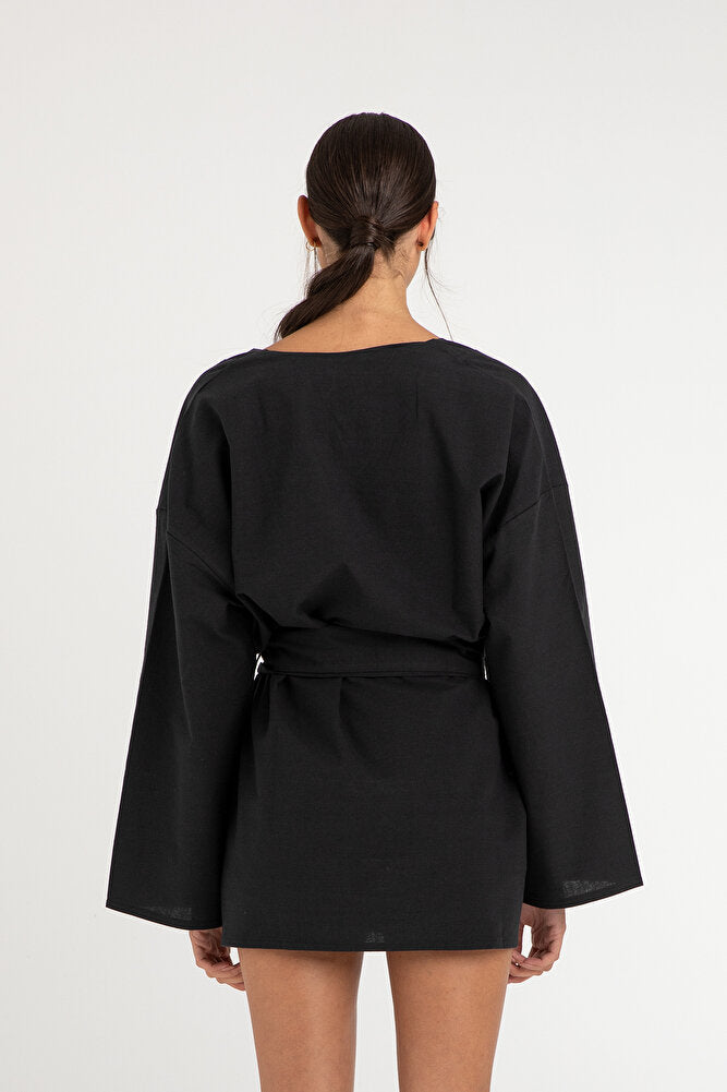 Maia Keten Kimono Siyah