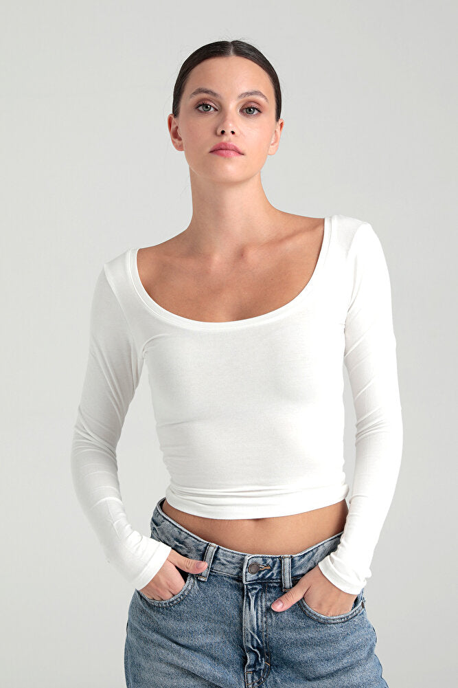 Ultra Soft Oval Yaka Bluz Ekru