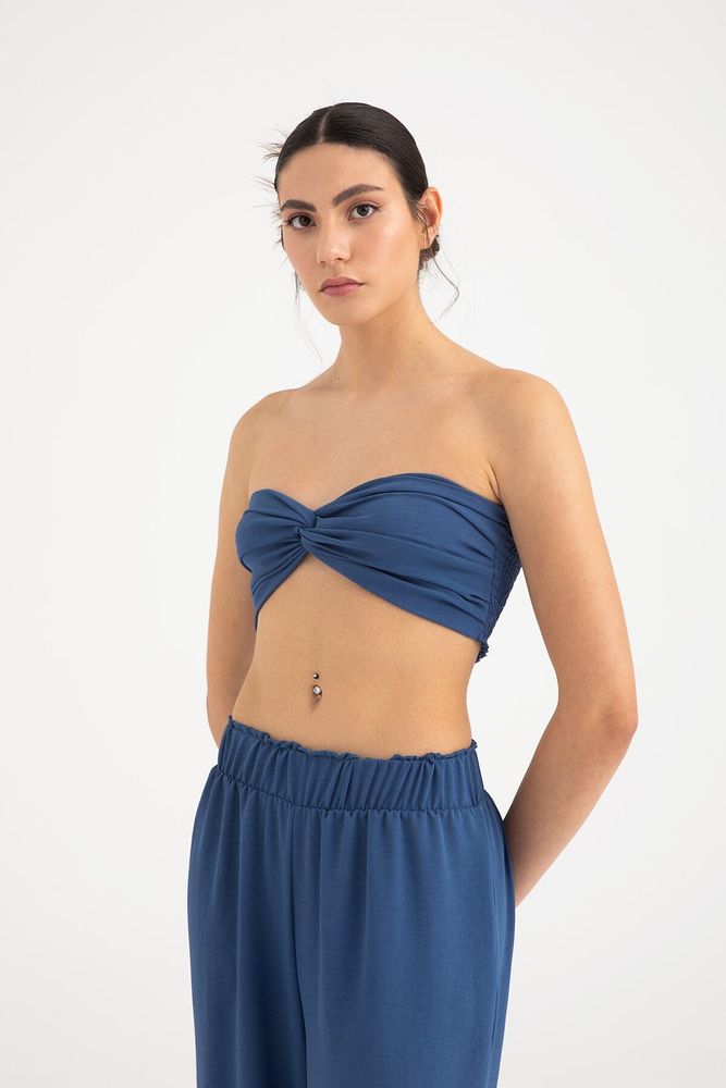 Lagom Düğüm Crop Top İndigo