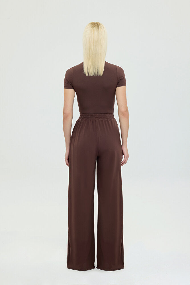 Ultra Soft Düz Kesim Bol Pantolon Kahverengi