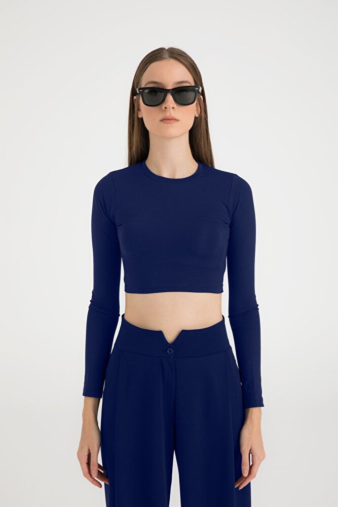 Soft Touch Yuvarlak Yaka Kısa Bluz Lacivert